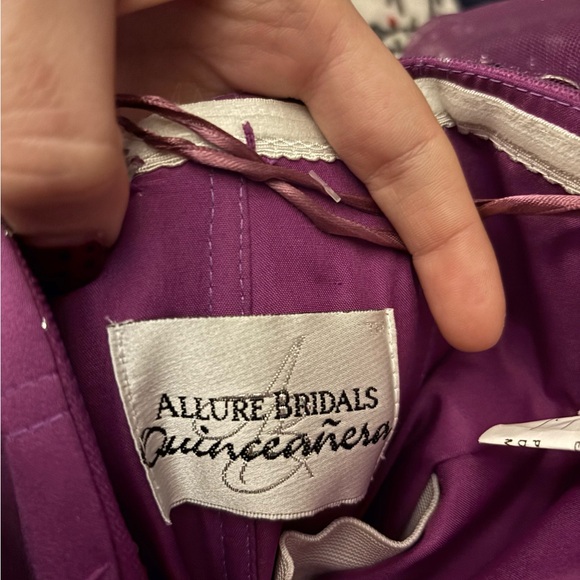 Allure Bridals Purple Sequin Tulle Ball Gown with Puffy Sleeves - Picture 16 of 17